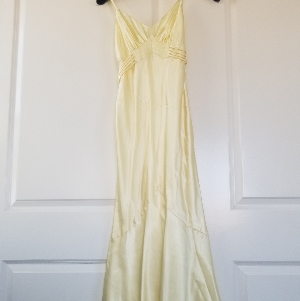 Yellow satin formal evening gown